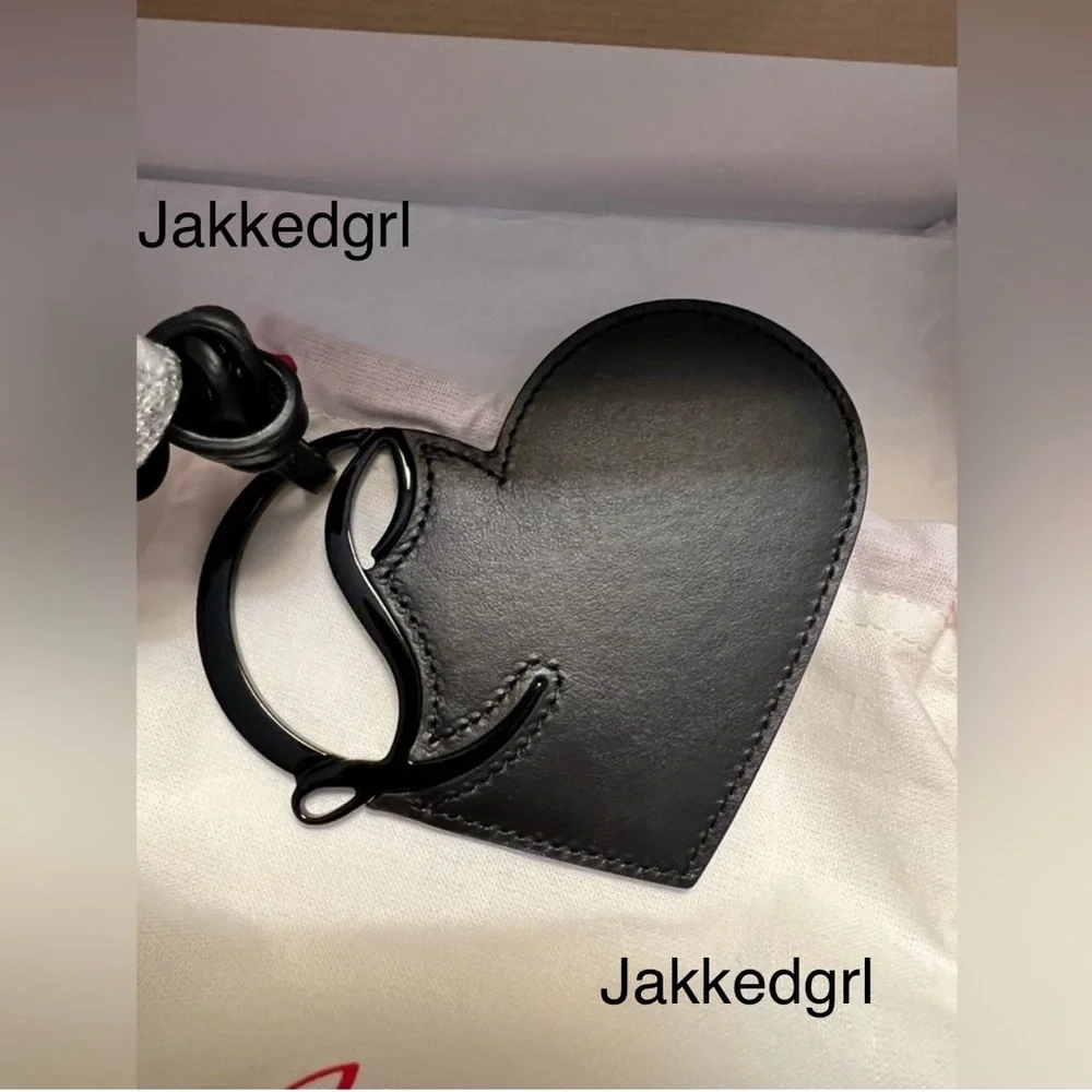 Christian Louboutin Black Leather Heart Bag Charm Full Inclusion